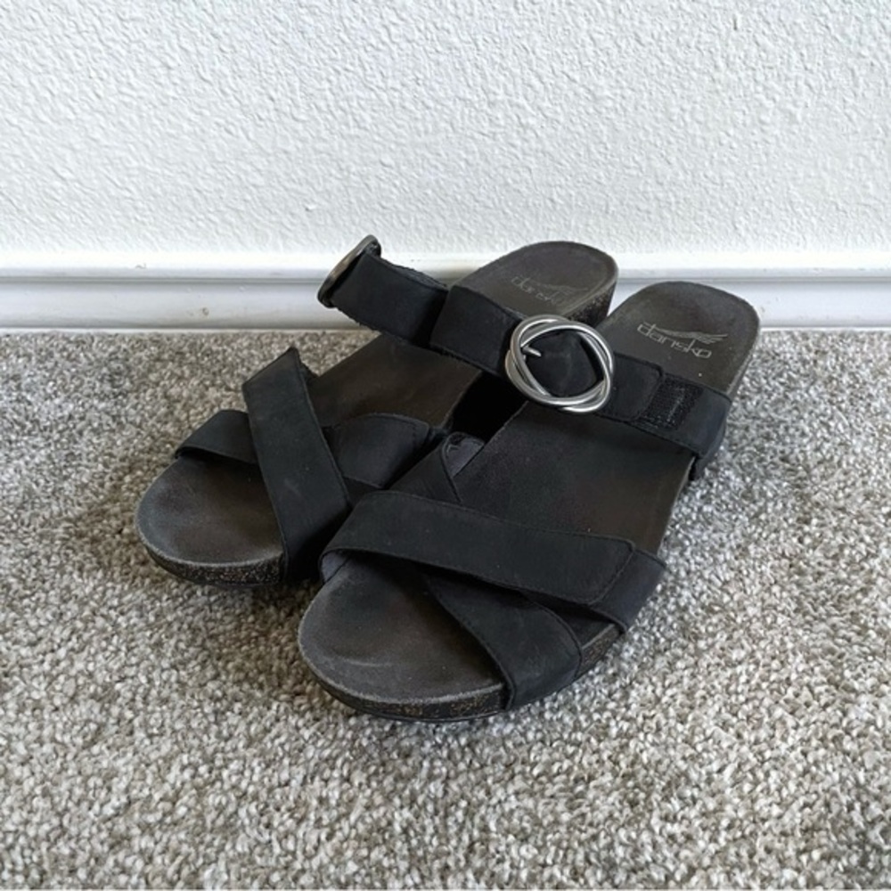 Dansko Susie Wedge Slides Sandals Womens 40 US 9.5/10 Black Leather Comfort Shoe